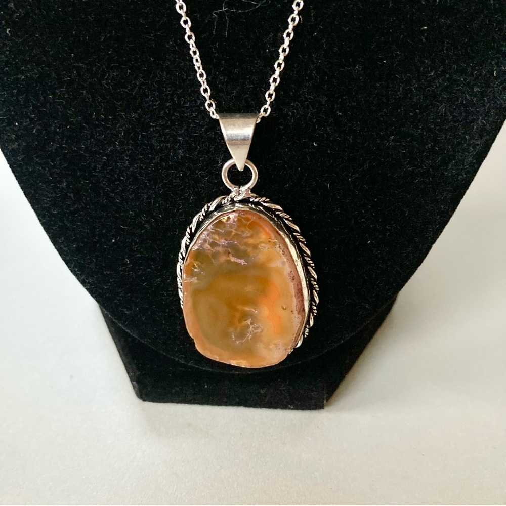NWOT Elegant Silver and Orange natural stone Pendant Necklace